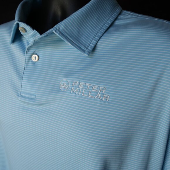 Peter Millar Summer Comfort Lt Blue Striped Stretch Performance Polo (XXL) SOFT - Picture 4 of 8